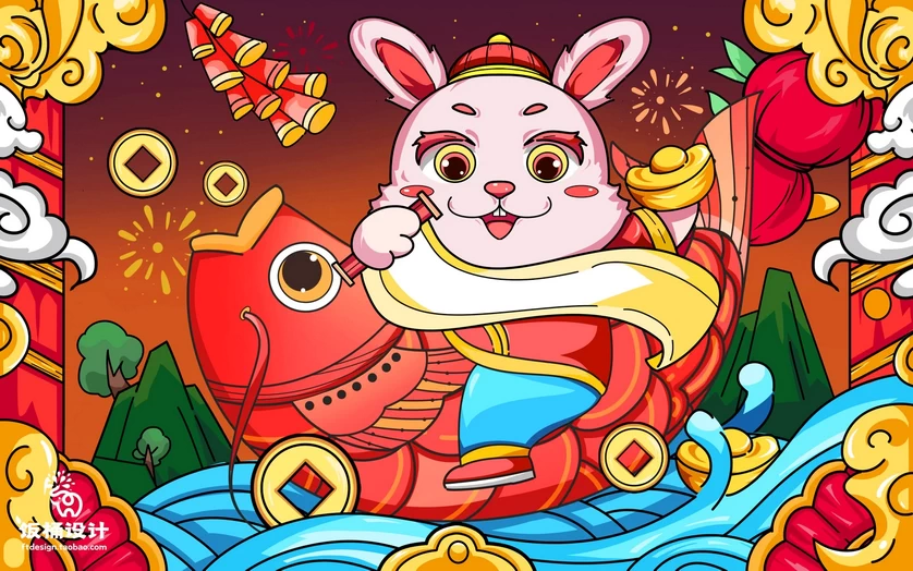 2023兔年新年春节节日节庆海报模板PSD分层设计素材【108】